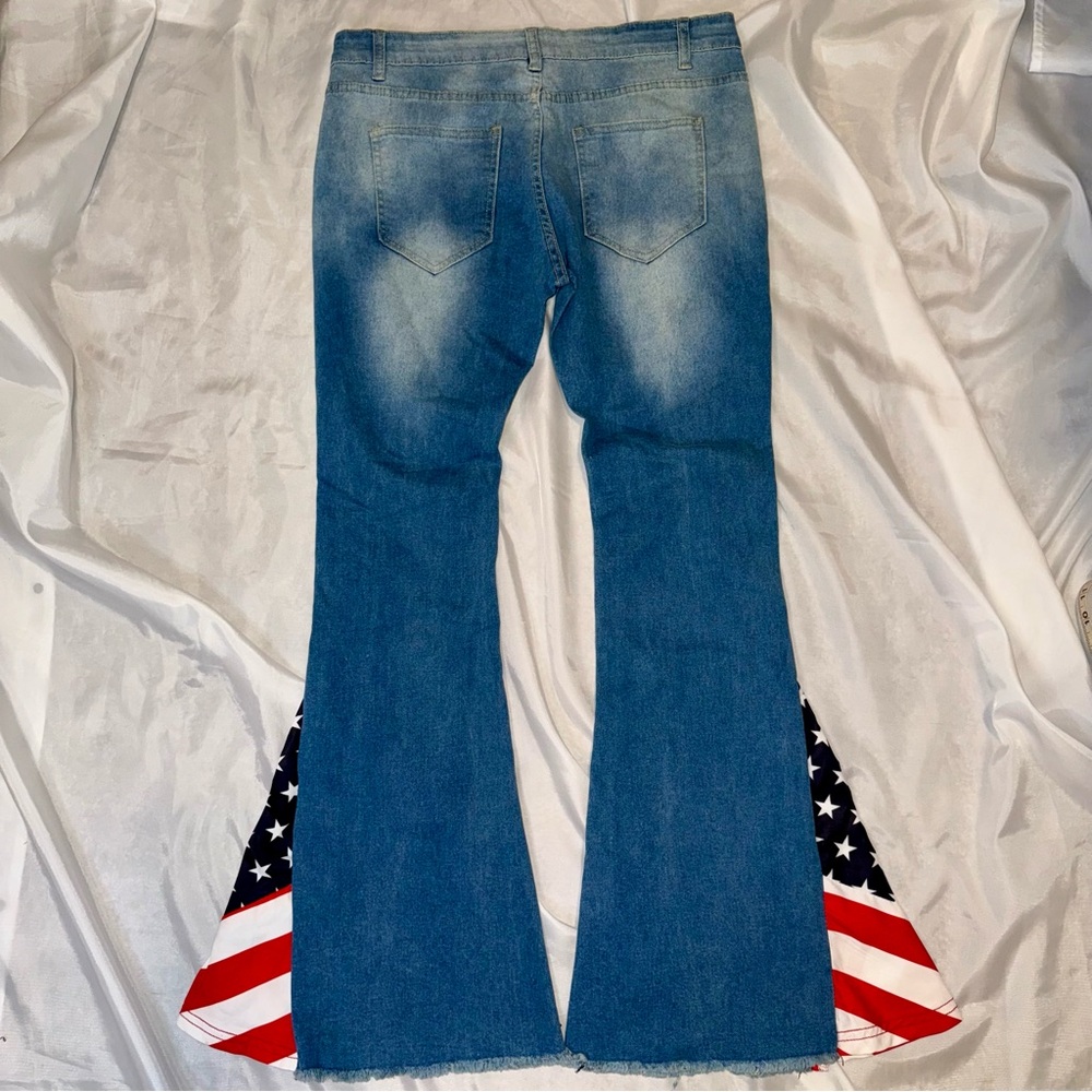 American Flag Bell Bottom Blue Jeans‎ Rock&Roll/CountryWestern Ladies 2XL/36W - Picture 2 of 6